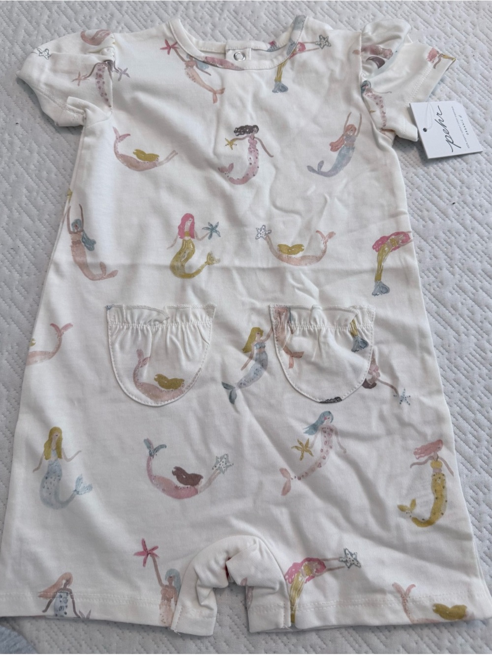Cream Mermaid Print Kids One-Piece Romper PEHR NWT 18-24M